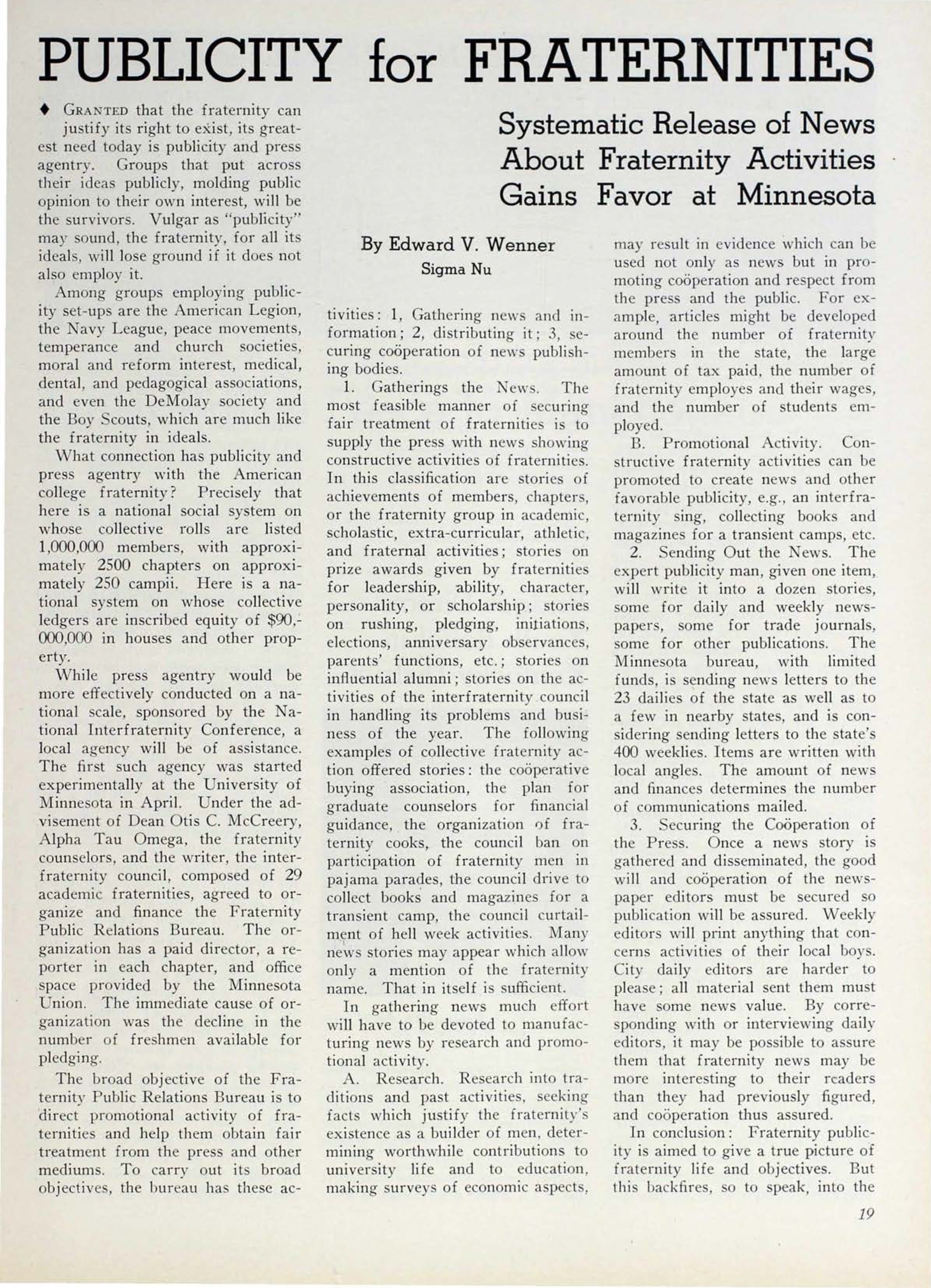 Publicity for Fraternities, December 1935